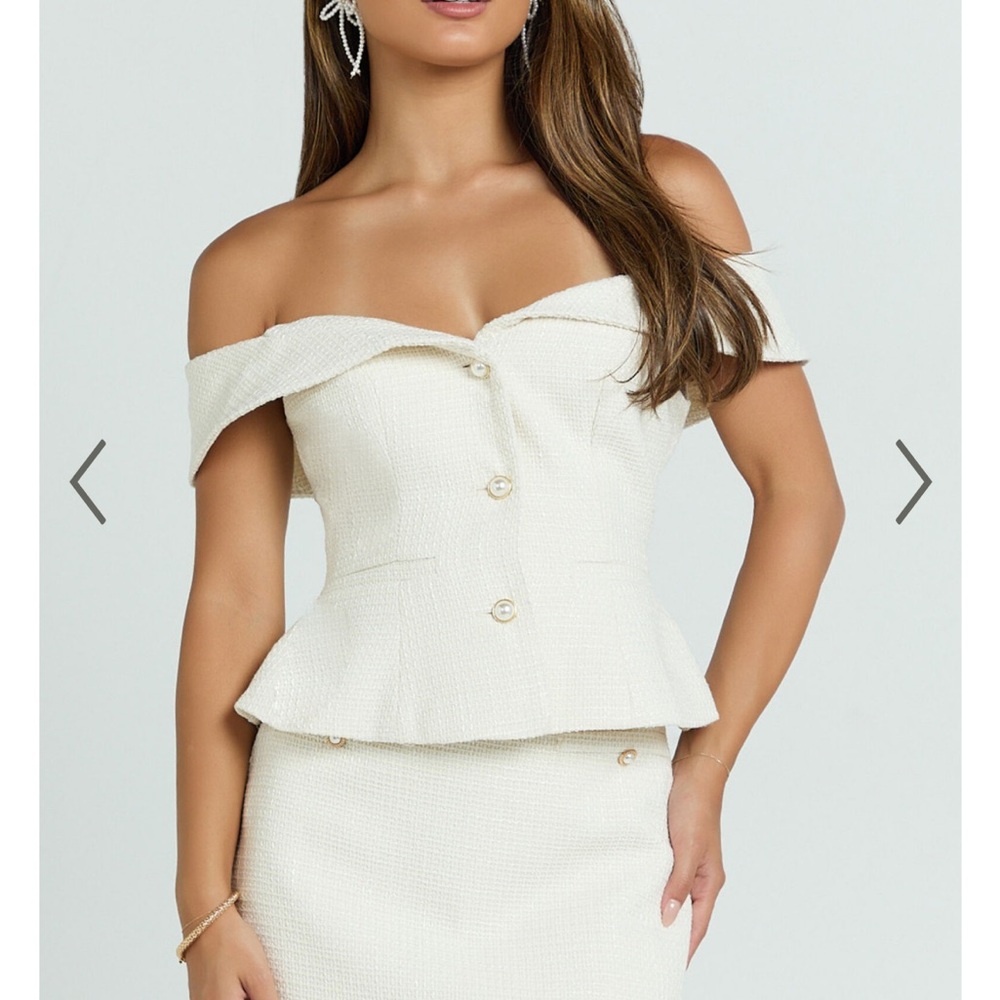 Showpo Ivory Tweed Blazer with Pearl Buttons